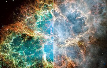 Hubble and Webb’s views of the Crab Nebula.