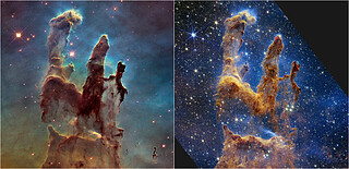Hubble and Webb Showcase the Pillars of Creation (Side by Side)