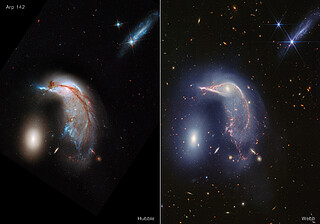 Interacting galaxies Arp 142 (Hubble and Webb image)