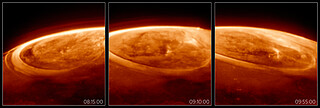 Close-up observations of auroras on Jupiter (annotated)