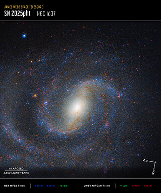 NGC 1637 (Hubble WFC3 and Webb NIRCam images, annotated)