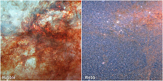 The Cigar Galaxy: M82 (Hubble and Webb)