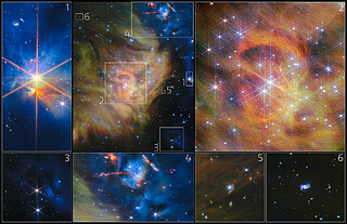 Collage of cutouts of star-forming region IC 348 (Webb NIRCam image)